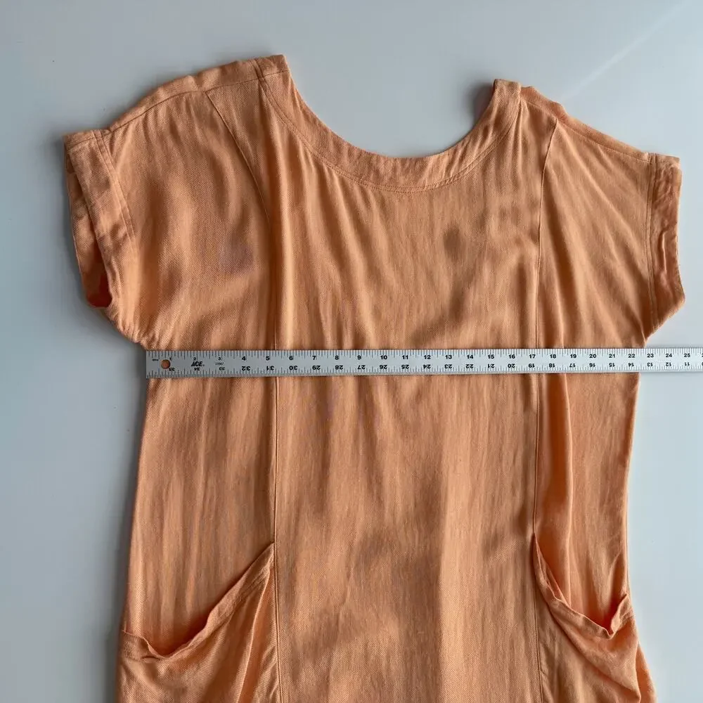 Free People Crisp & Cool Linen Blend Oversized‎ Scoop Back Comfy Peach Dress M